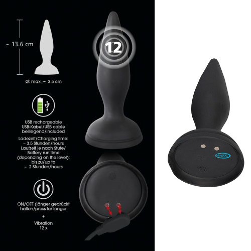 Анальная вибровтулка Vibe черная 3,5 см USB