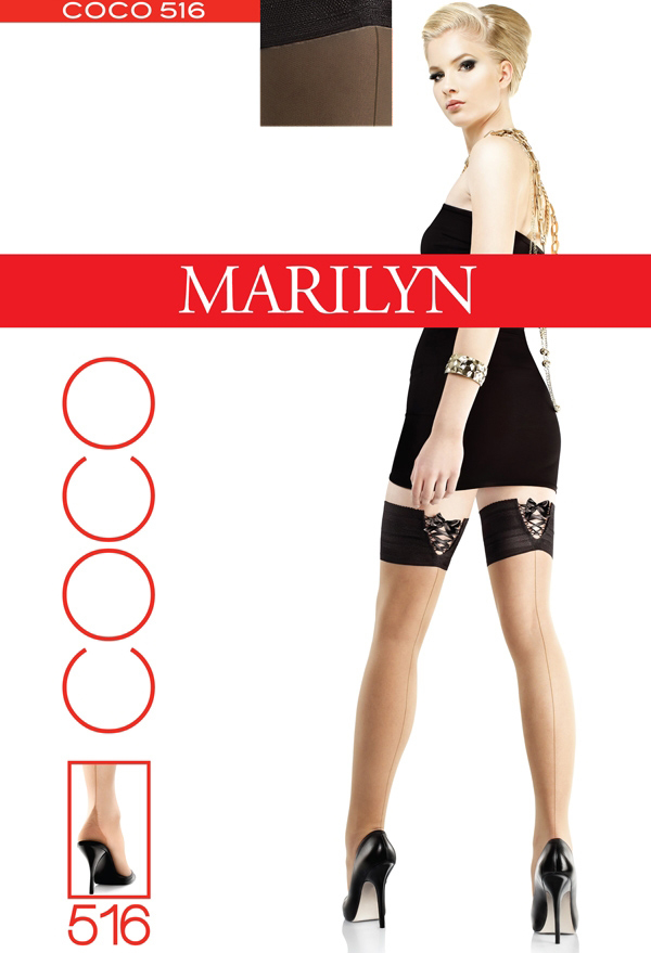 Чулки черные по всей длине на силикон. резинке Marilyn 3/4