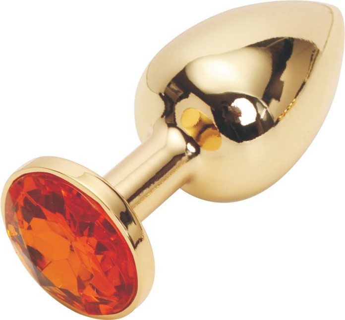 Анальная пробка Golden Plug с оранжевым кристаллом малая золотая