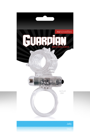 Эрекционное вибро-кольцо GUARDIAN с петлей для мошонки прозрачное