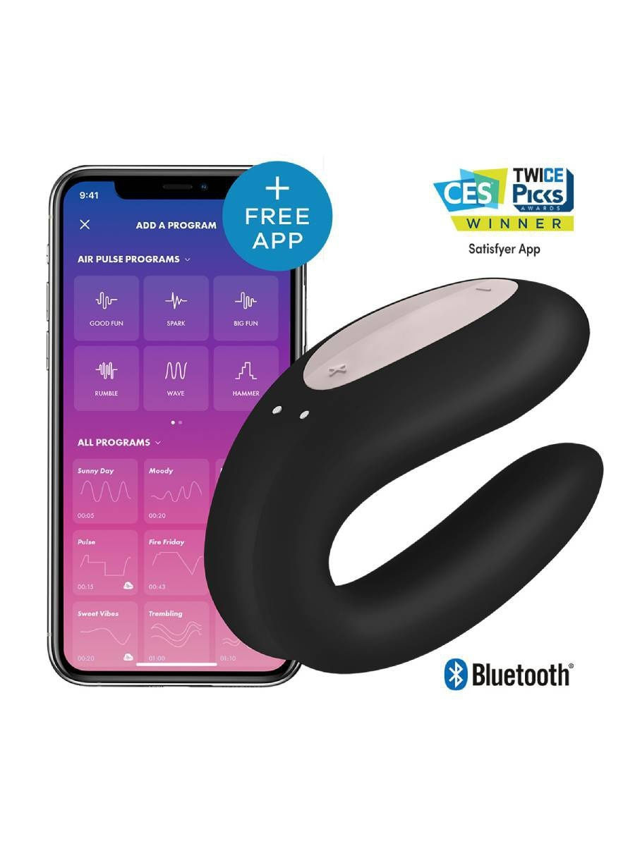 Вибратор для пар Satisfyer Double Joy с возможностью управления через приложение черный