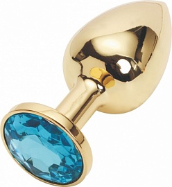 Анальная пробка Golden Plug с голубым стразом (маленькая)