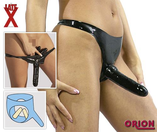 Трусы с 3 фаллосами Latex Panties S/L