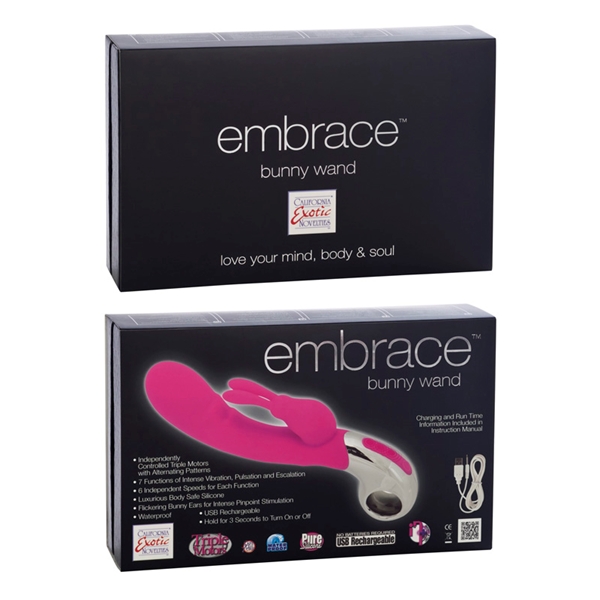 Перезаряжаемый вибромассажер Хай-Тек Embrace Bunny Wand – розовый