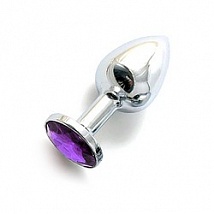 Анальная пробка Silver Jewelry Plug с фиолетовым кристаллом (маленькая)