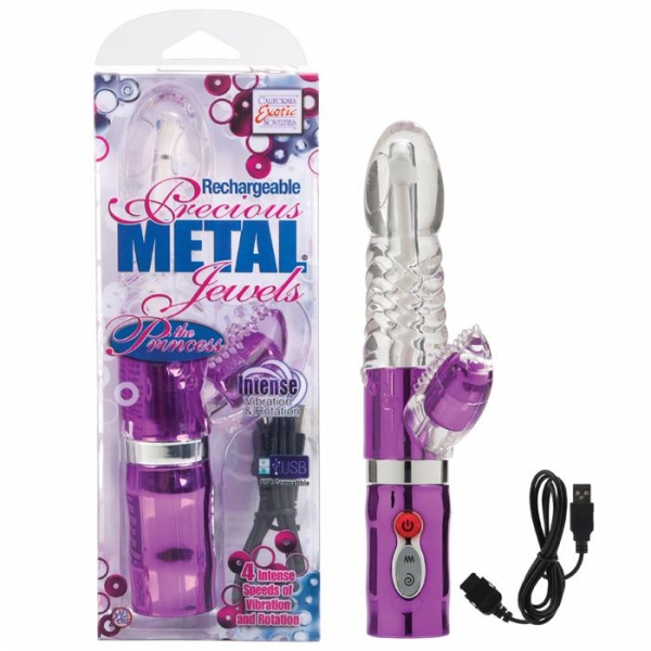 Заряжаемый от USB фиолетовый вибромассажер PRINCESS JEWELS