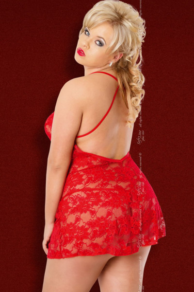 Amanda - Ночная сорочка и стринги красные-XXXL