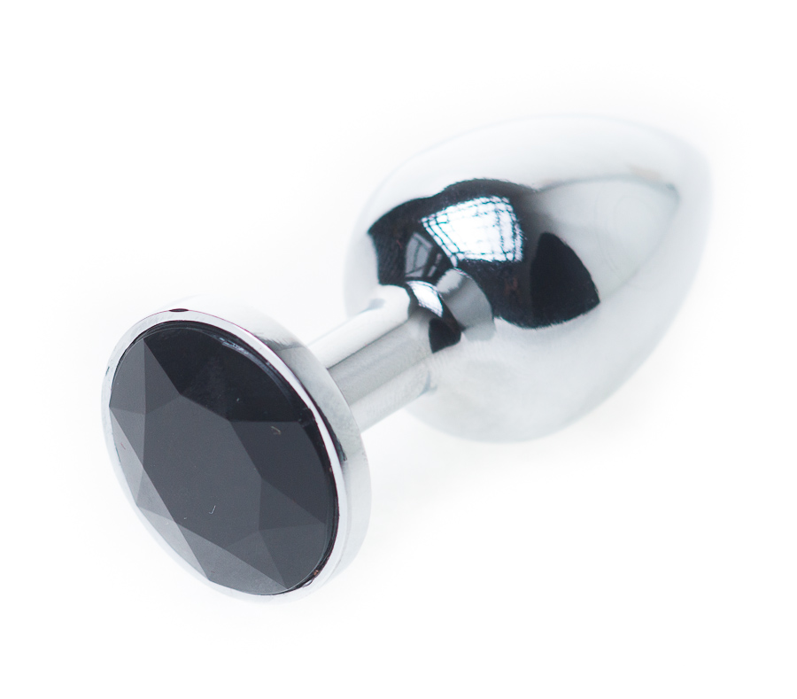 Анальная пробка Silver Jewelry Plug с черным кристаллом (маленькая)