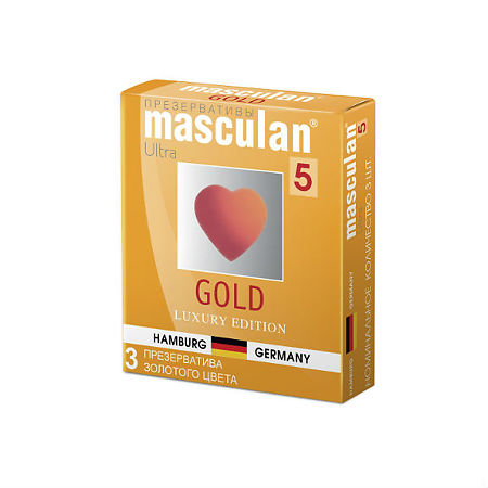 Презервативы Masculan золотого цвета с ароматом ванили, 3 шт