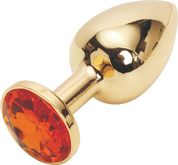 Анальная пробка Golden Plug с оранжевым кристаллом малая золотая
