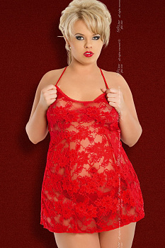 Amanda - Ночная сорочка и стринги красные-XXXL