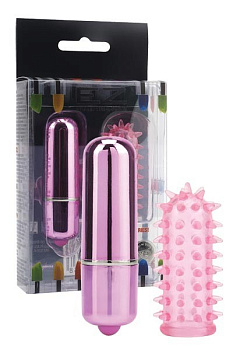 Минивибратор с насадкой 5 см розовый Powerful Mini Massager w. Sleeve