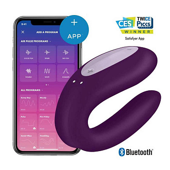 Вибратор для пар Satisfyer Double Joy с возможностью управления через приложение фиолетовый