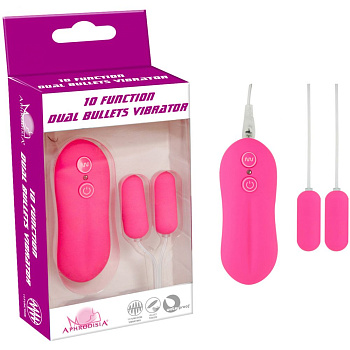 Два виброяйца на пульте «Dual Bullets Vibrator», цвет розовый, 10 режимов вибрации