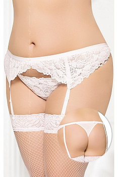 Пояс для чулок и стринги кружевные белые-XXL-XXXL